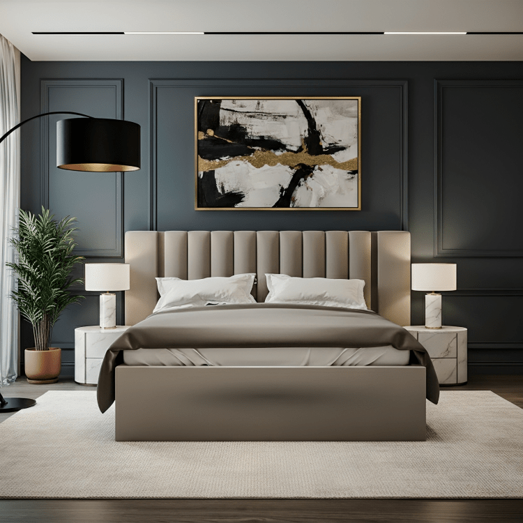Lune Panel Upholstered Bed Frame With Wide Headboard - JustBed