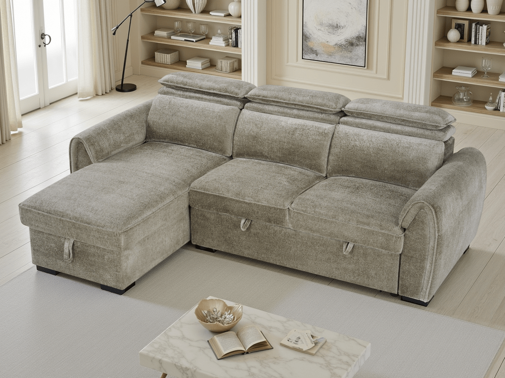 Montrose Universal Corner Sofabed In Mushroom - JustBed