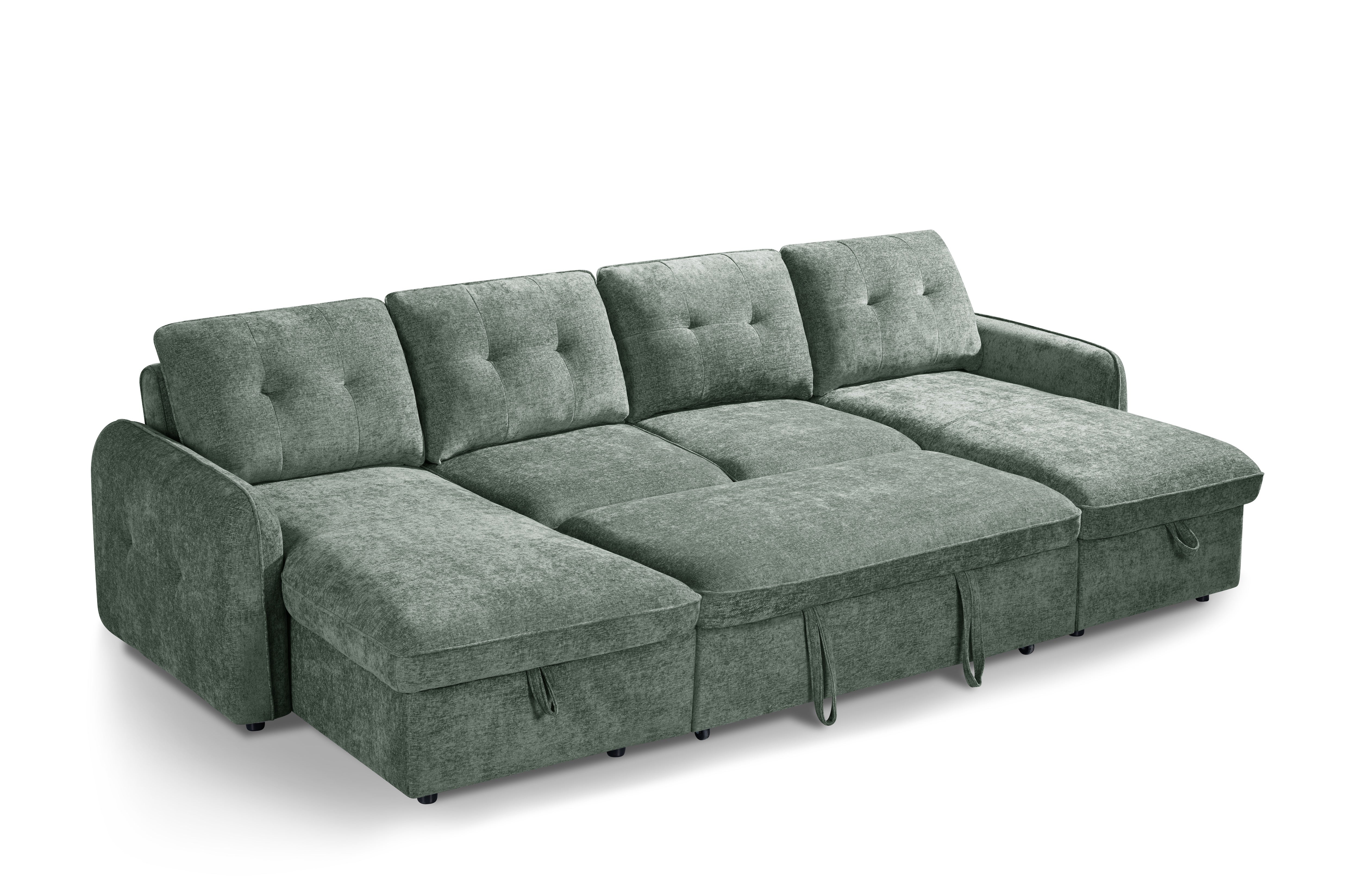 Moscow U Shape Corner Sofabed In Green