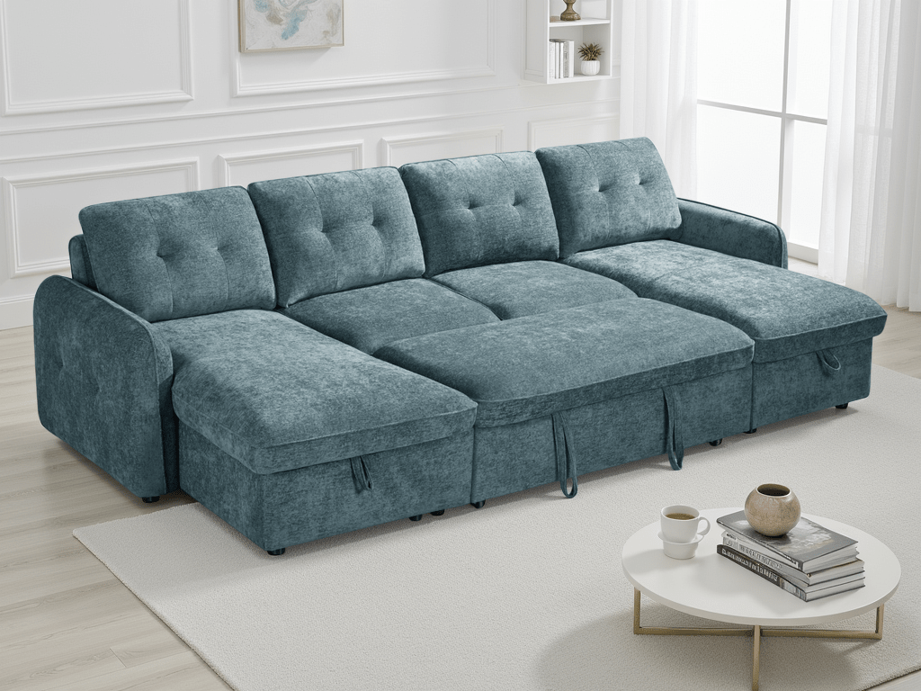 Moscow U Shape Corner Sofa bed in Blue - JustBed