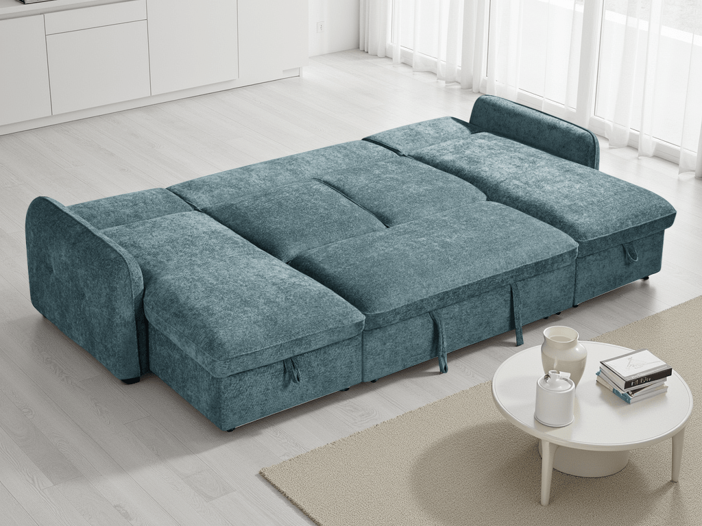 Moscow U Shape Corner Sofa bed in Blue - JustBed