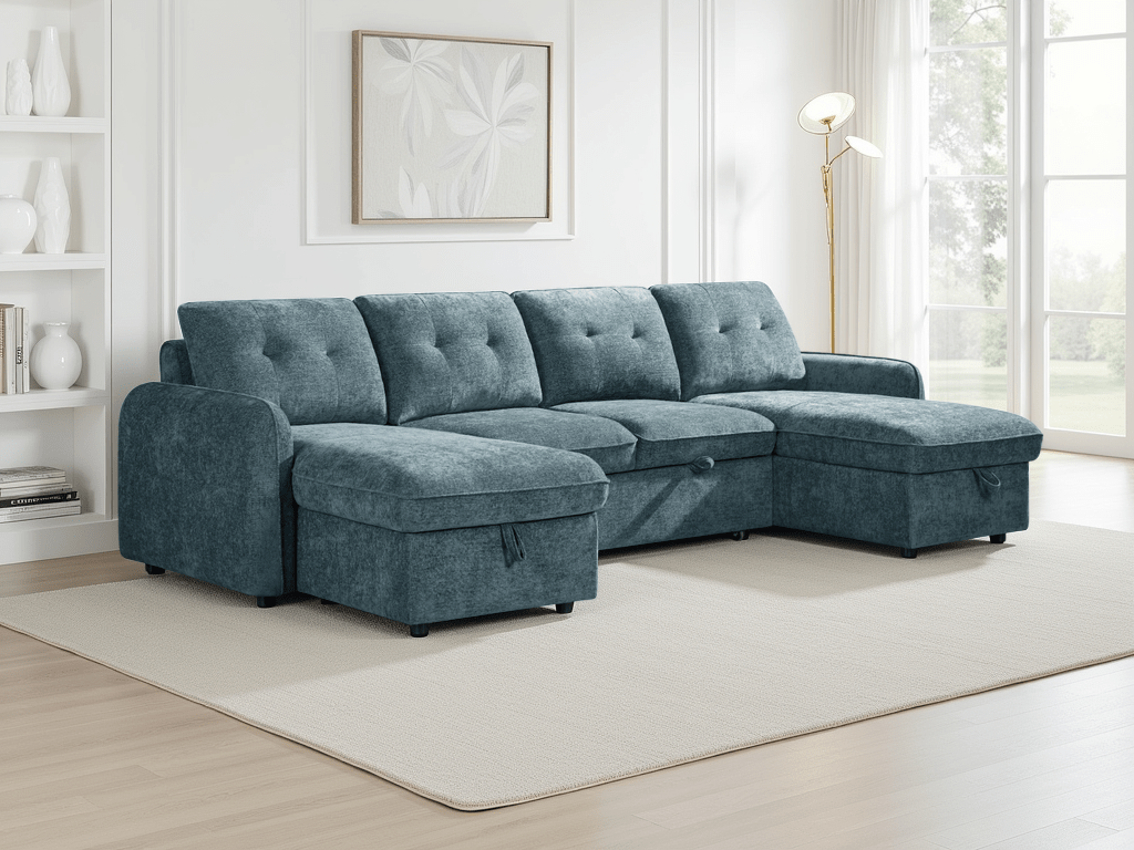 Moscow U Shape Corner Sofa bed in Blue - JustBed