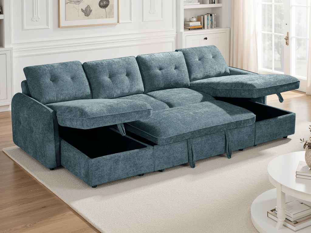 Moscow U Shape Corner Sofa bed in Blue - JustBed
