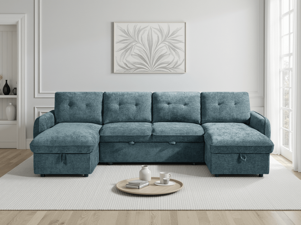 Moscow U Shape Corner Sofa bed in Blue - JustBed