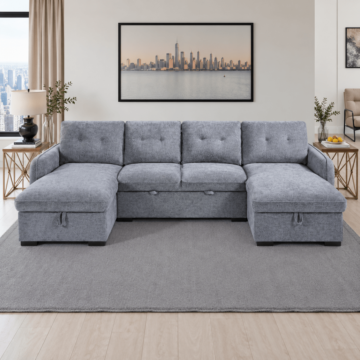 Moscow U Shape Sofabed in Grey - JustBed