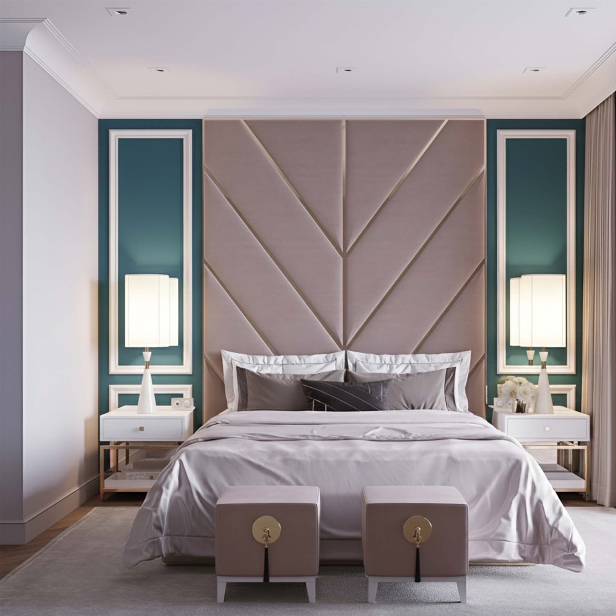 Chevron Luxury Art Deco Bed With High Headboard