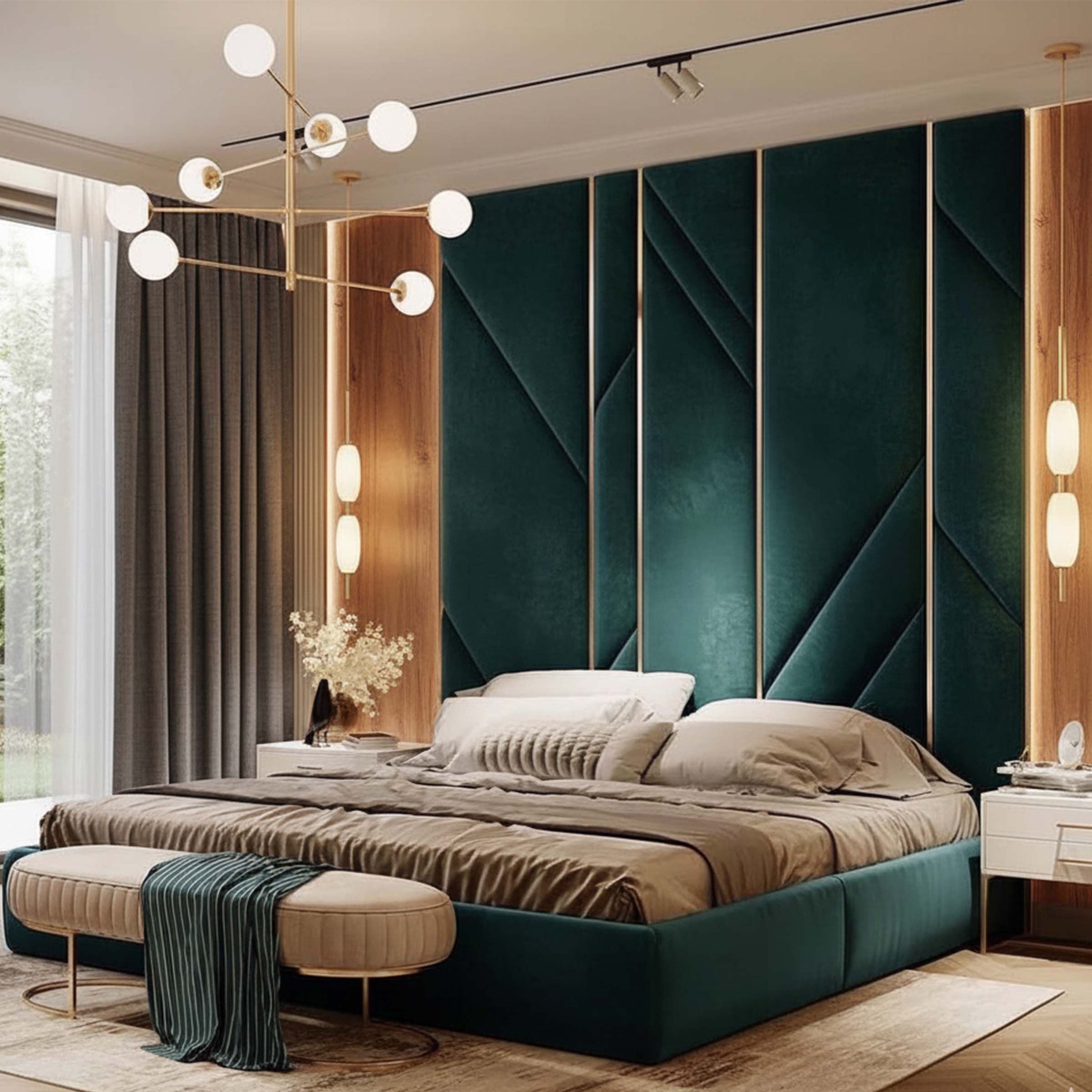 Veridian Emerald High Bed With With Art Deco Headboard