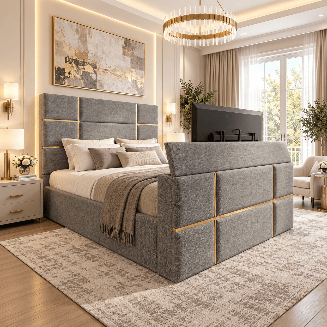 Orvello Gridline TV Bed Frame - JustBed
