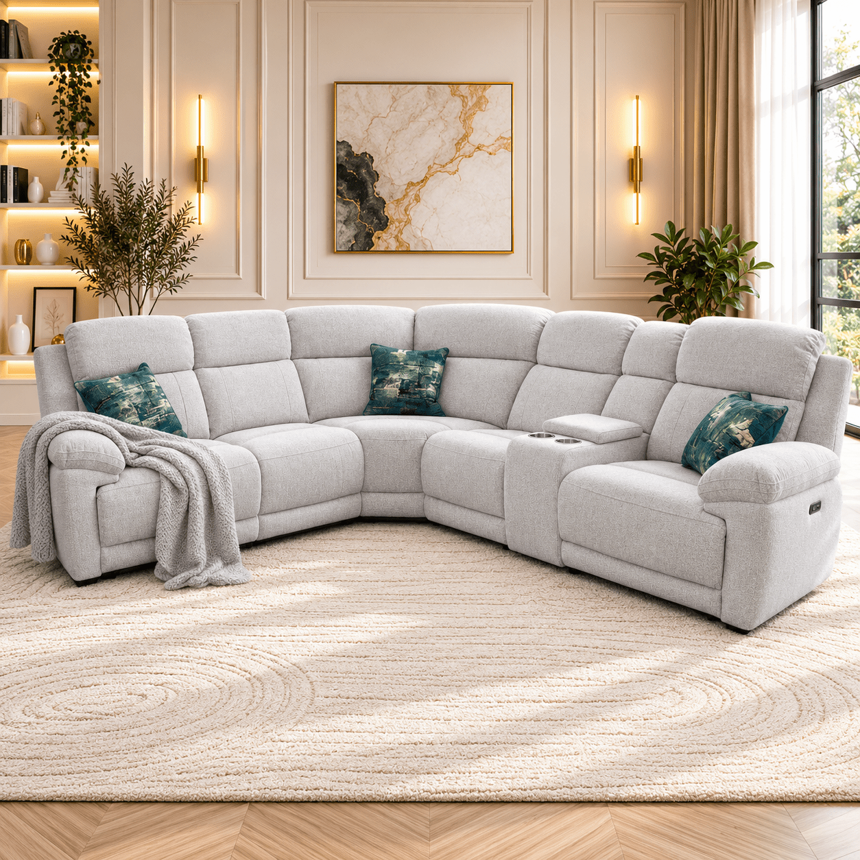 Owen Electric Large Corner Recliner Sofa in Beige - JustBed