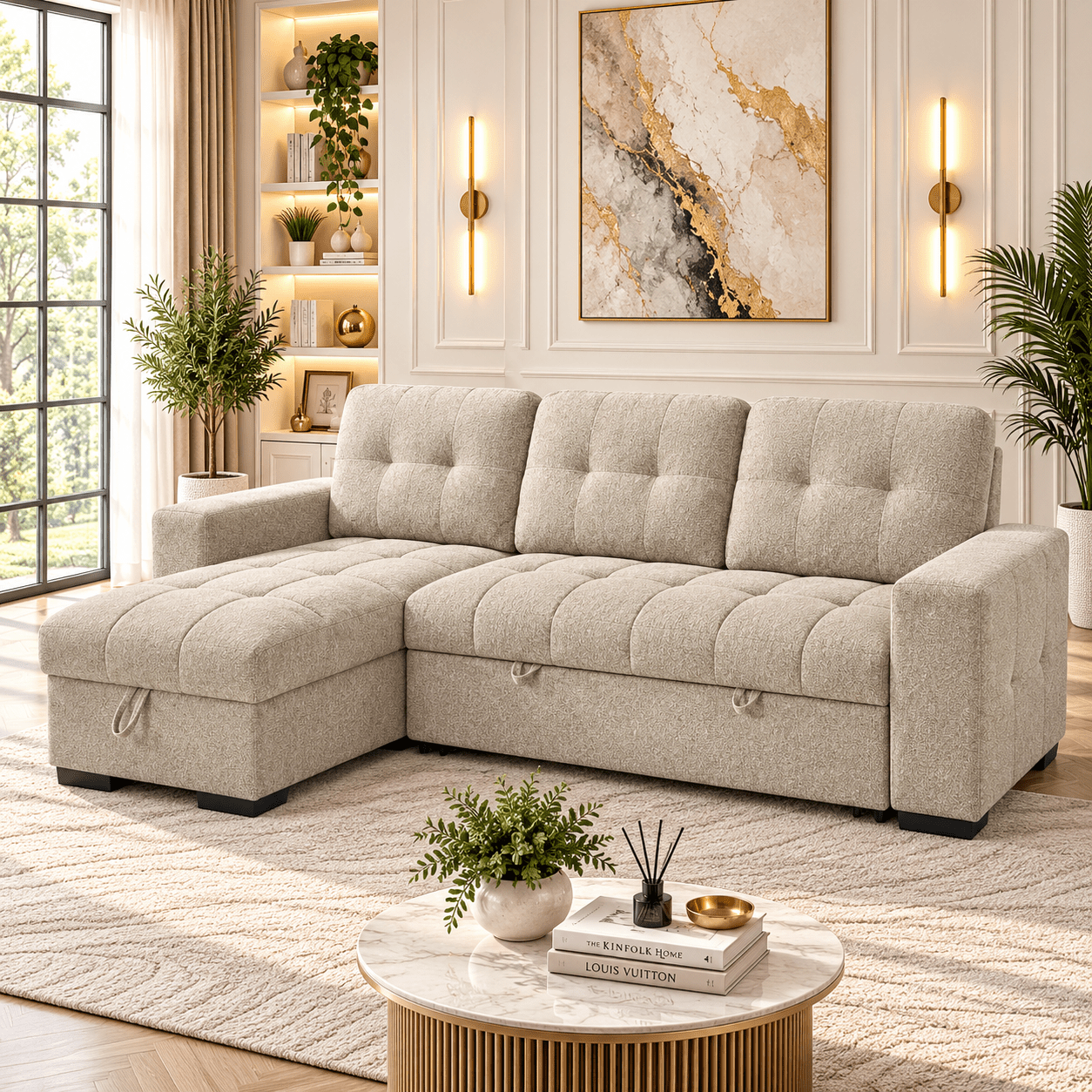 Palermo Universal Corner Sofabed In Beige - JustBed