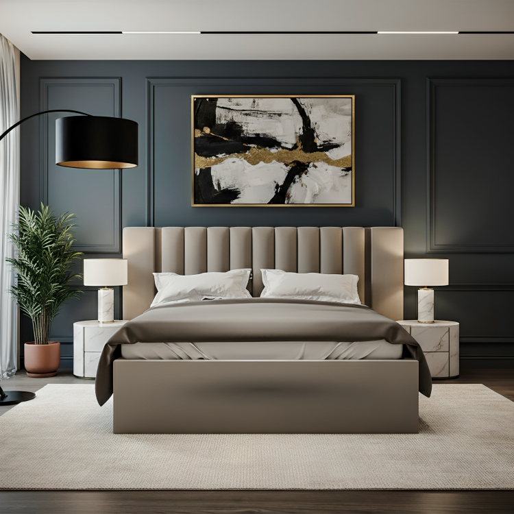 Lune Panel Upholstered Bed Frame With Wide Headboard