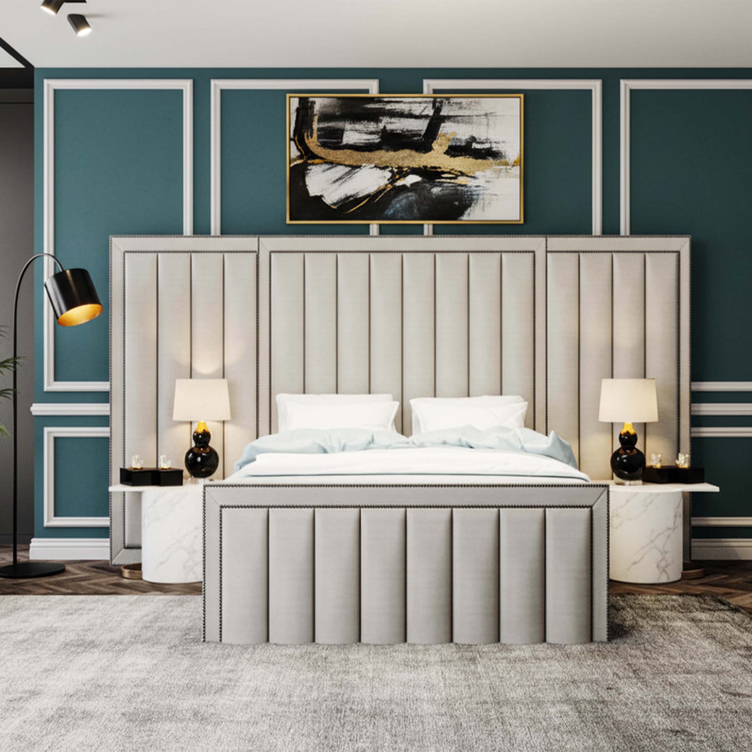 Marcie Upholstered Pnael Bed Frame In Plush Velvet Fabric