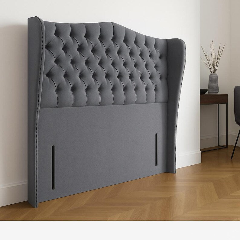 Patron Curved Winged Chesterfield Floor Standing Headboard in Plush Velvet - JustBed