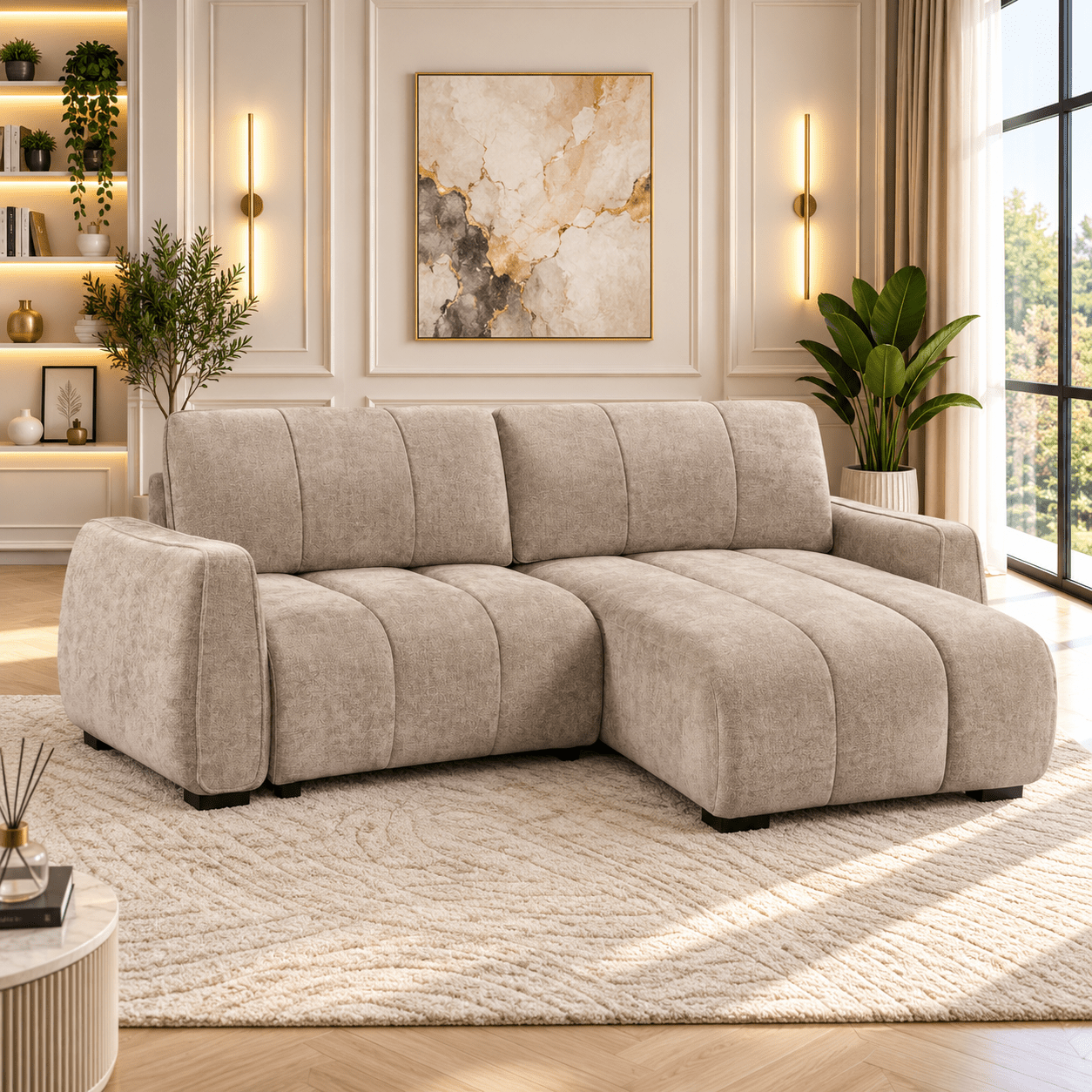 Portland Universal Corner Sofabed In Beige - JustBed