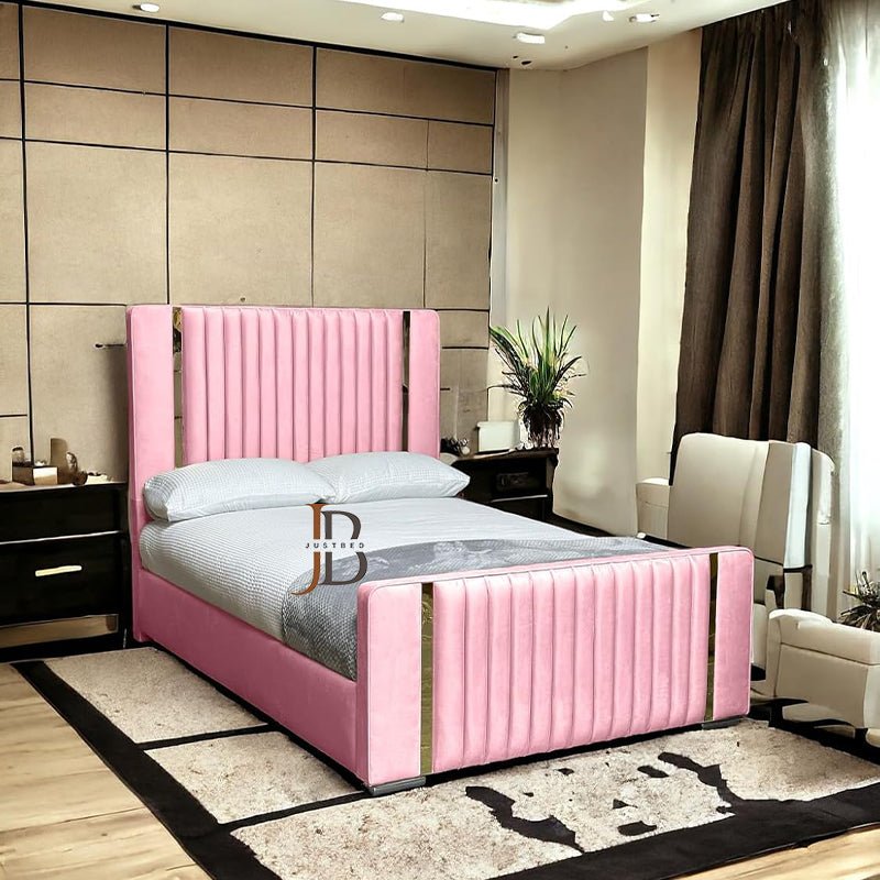 Rupert Paneled Upholstered Bed With Golden Stripe - JustBed
