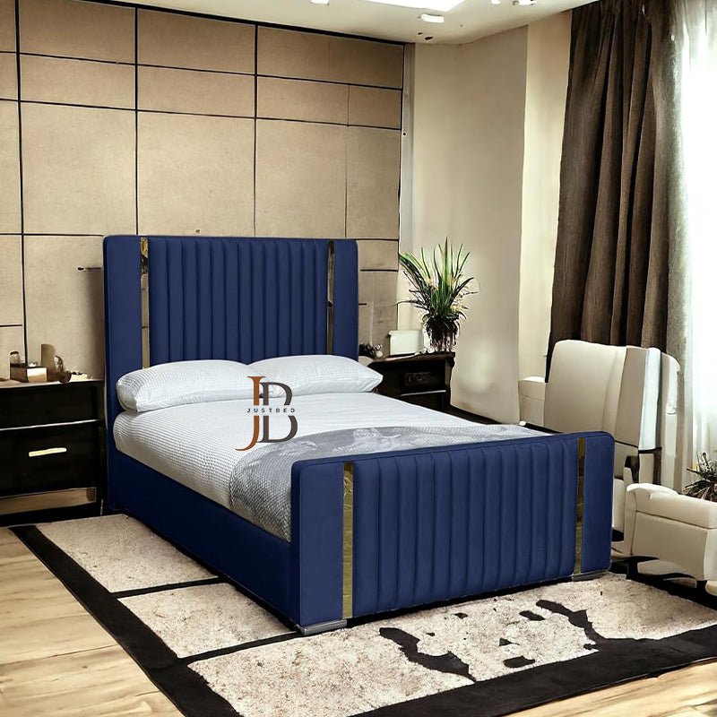 Rupert Paneled Upholstered Bed With Golden Stripe - JustBed
