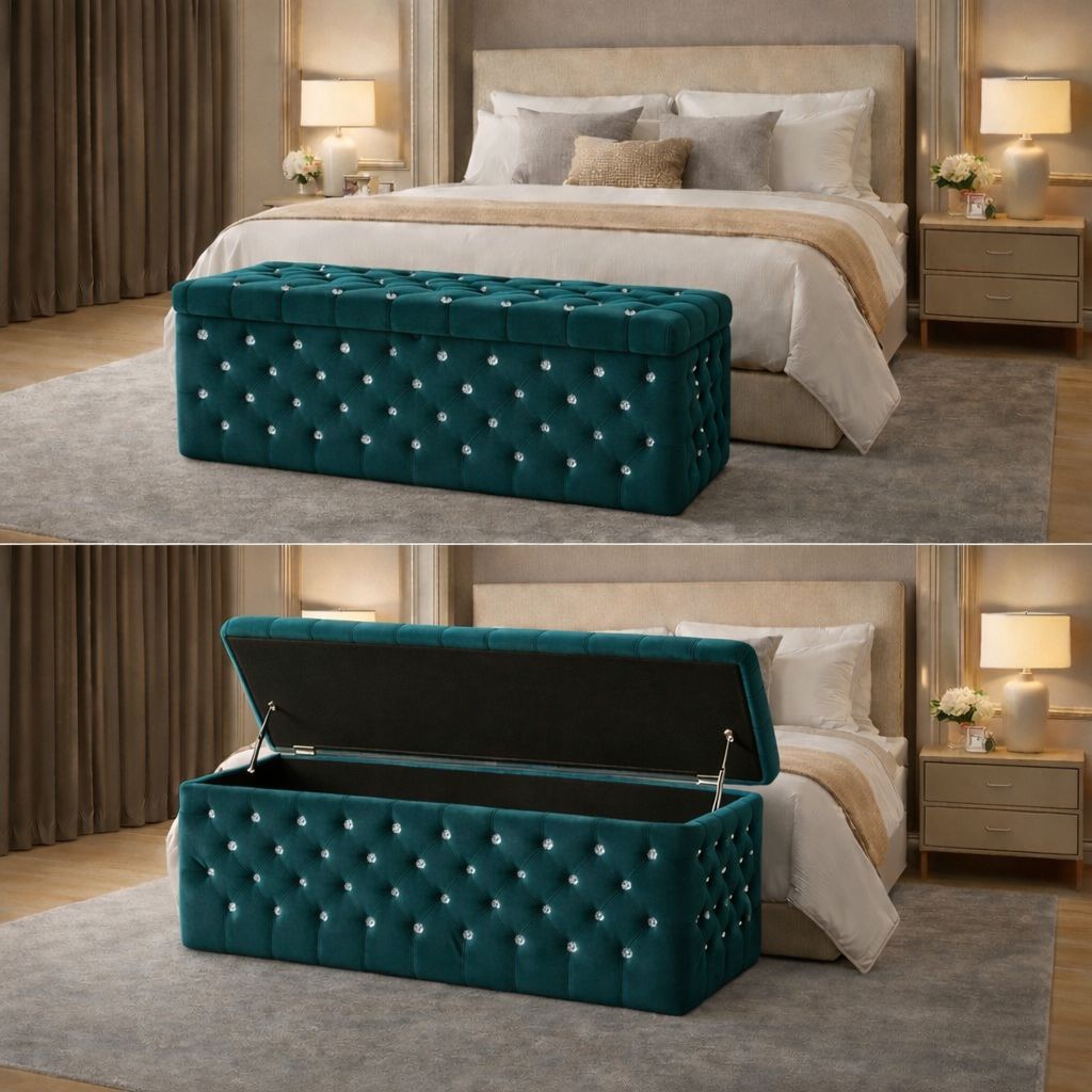 Safar Chesterfield Ottoman Box With Diamond Buttons - JustBed