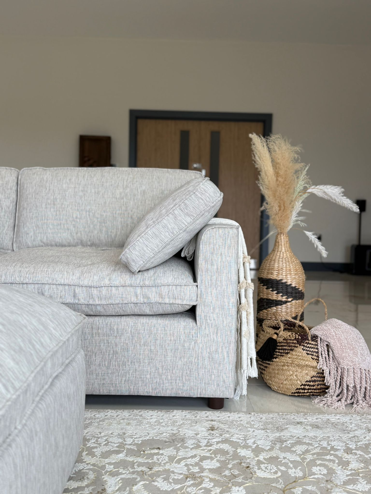 Santorini Large Corner Sofa with Footstool In Grey