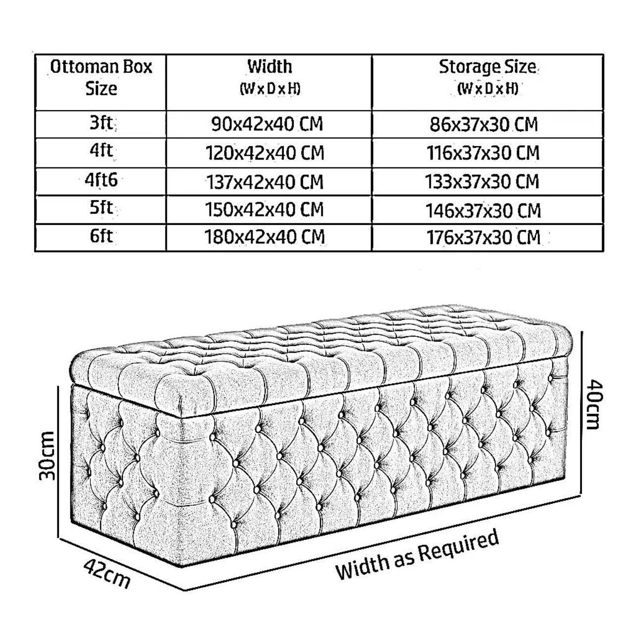 Santro Chesterfield Ottoman Storage Box - JustBed