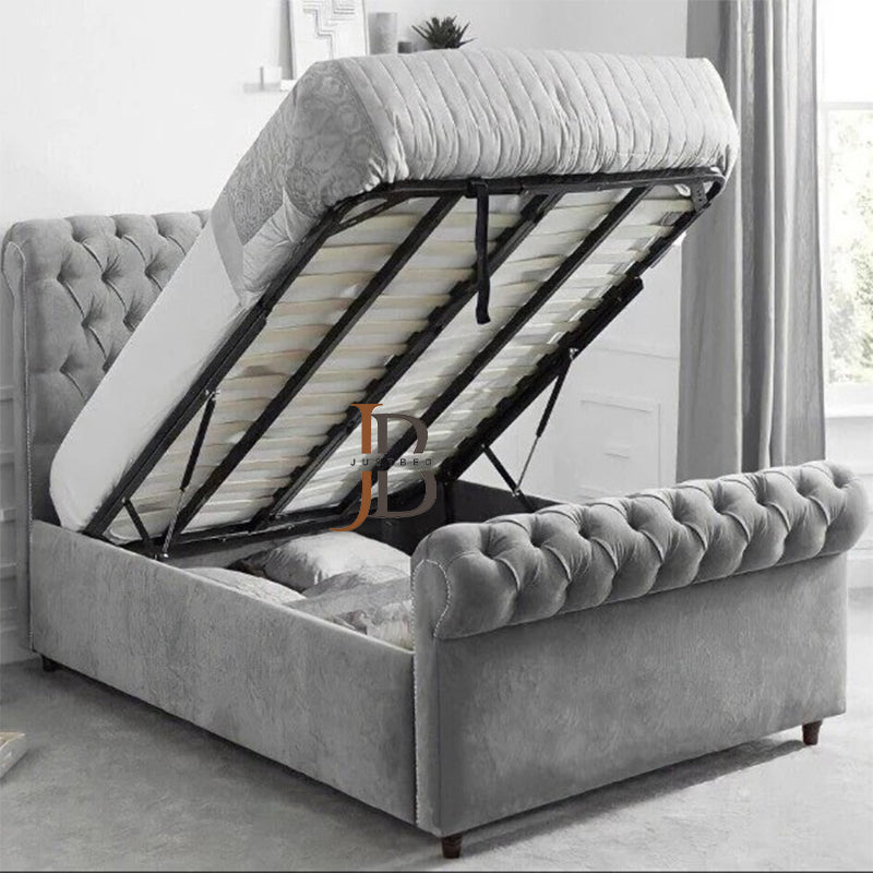 Magnolia Manor Sleigh Bed with gas Lift Ottoman Storage