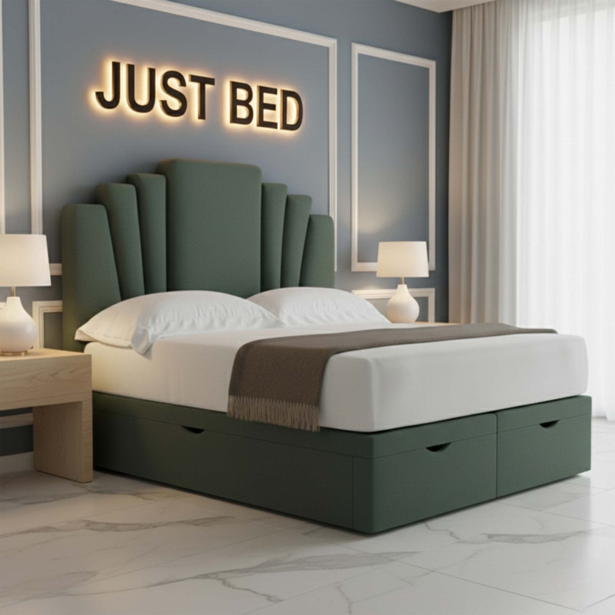 Sylvester Divan Ottoman Bed Frame With Art Deco Headboard - JustBed