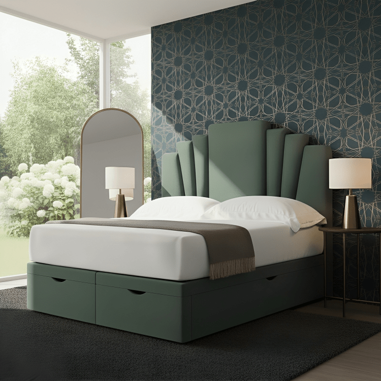 Sylvester Divan Ottoman Bed Frame With Art Deco Headboard - JustBed