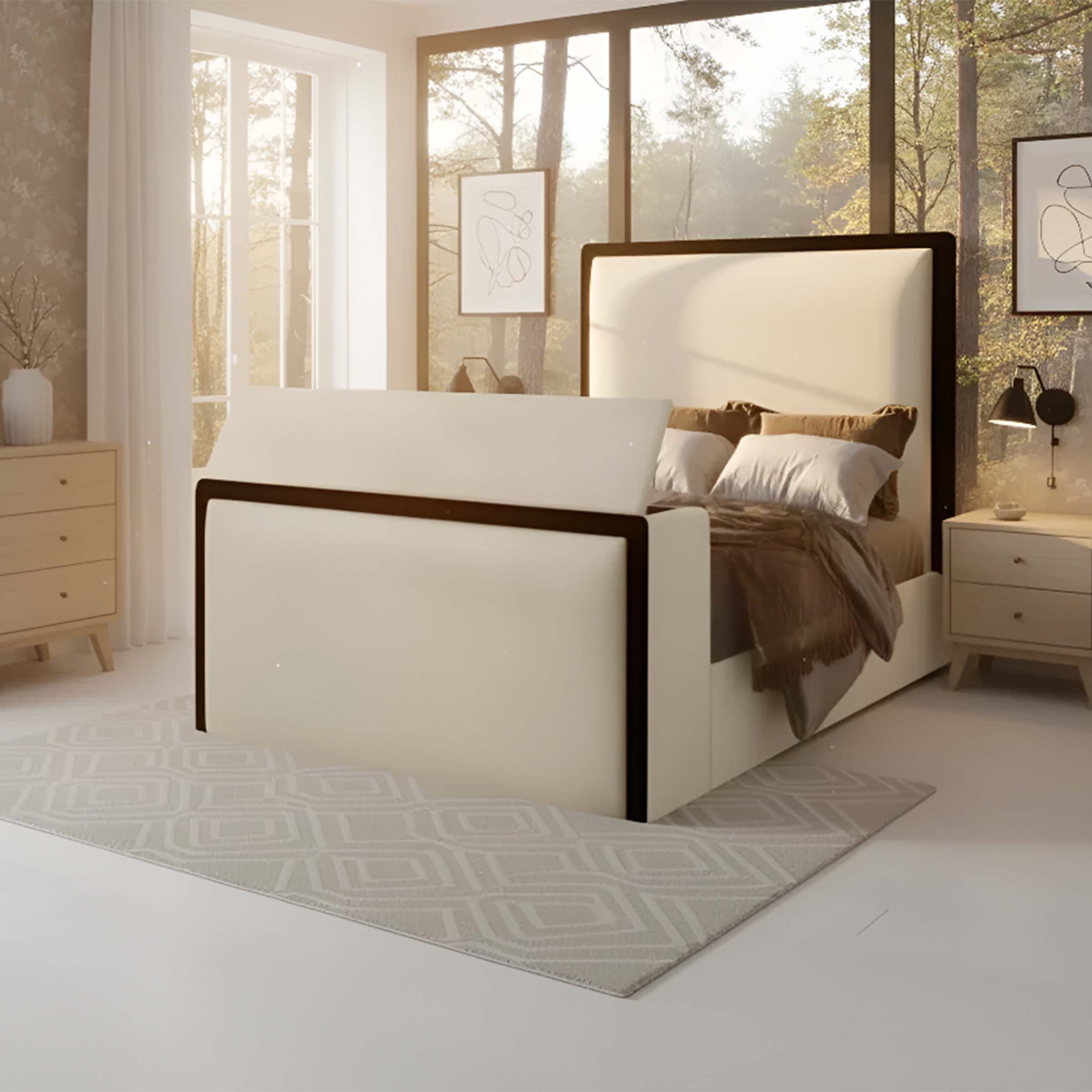 Nora Plain TV Bed With Black Border With Storage Option