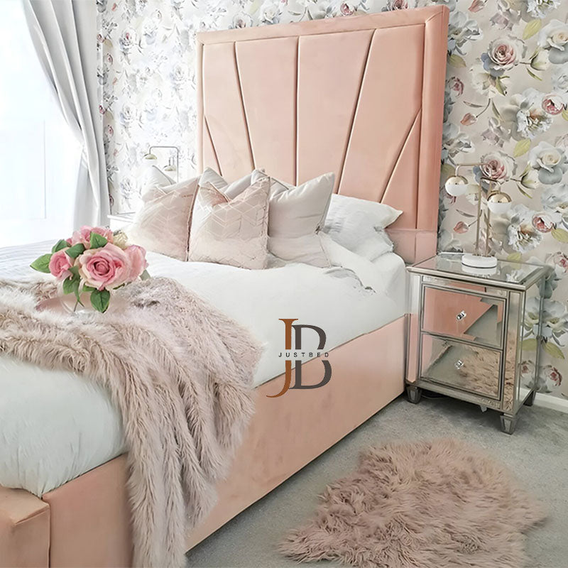 Lyon upholstered bed with tall headboard