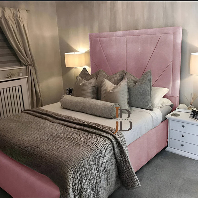 Lyon upholstered bed with tall headboard