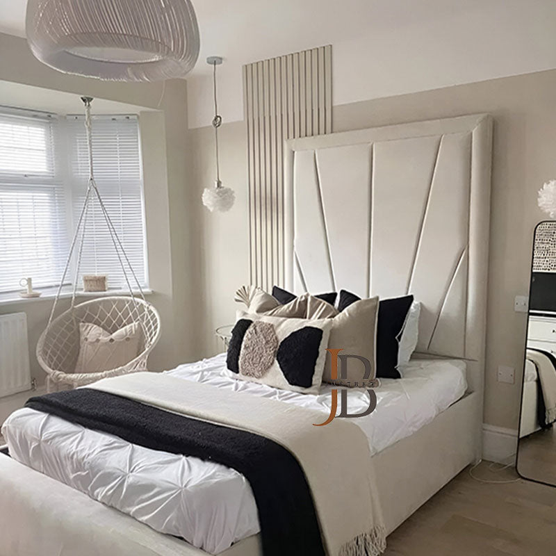 Lyon upholstered bed with tall headboard