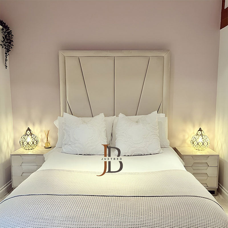 Lyon upholstered bed with tall headboard