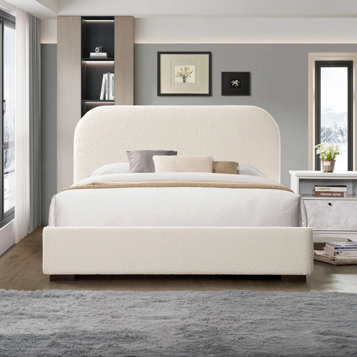 Valencia Cream Boucle Fabric Bed Frame - JustBed