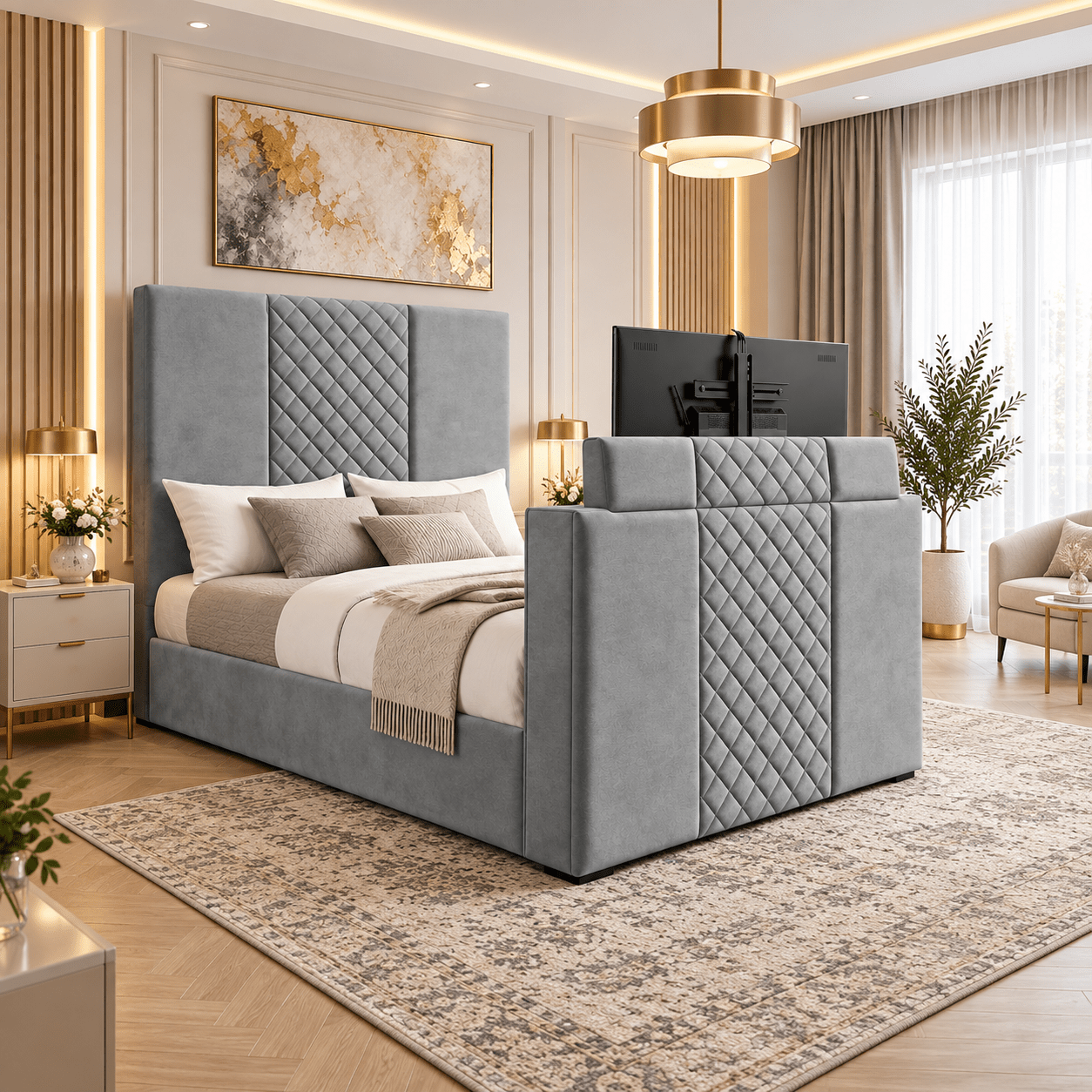 Zenvaro Diamond Panel TV Bed Frame - JustBed