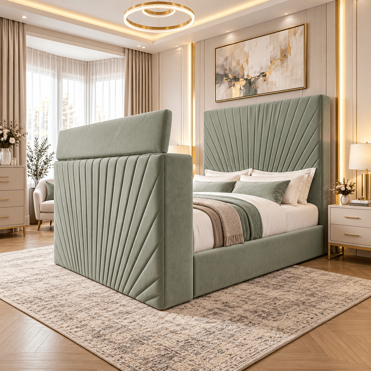 Zorvella Sunrise Panel TV Bed Frame - JustBed